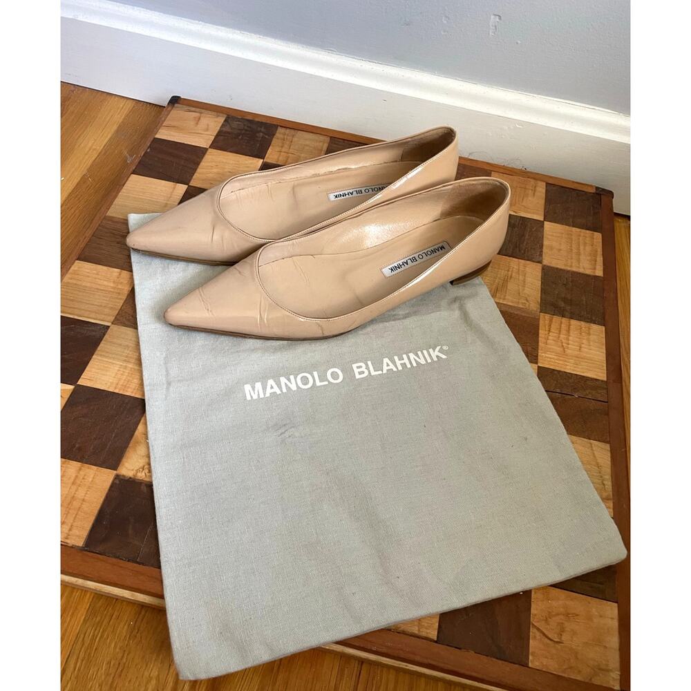 Manolo Blahnik BB Flats Nude Patent Leather Pointed Toe Classic Preppy size 36.5 - Picture 9 of 12